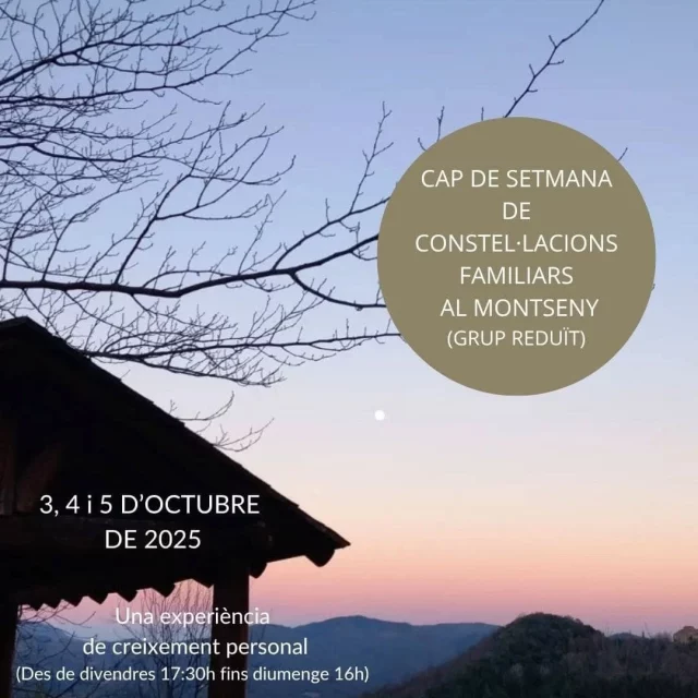 Sóc @laurapedroxaus i m'hi acompanya la @isabelterapiasholisticas

Aquest és un retir de Constel·lacions Familiars amb un petit grup de persones. El canvi en elles transforma famílies, equips de treball i col·lectius diversos, aportant un impacte positiu a la societat.

Tenir el cor en calma és molt valuós, i a @masvilar.rural amb el seu entorn natural, el seus espais acollidors i la cuina pròpia de qualitat ens ajudarà a aconseguir-ho des del primer minut. 

Aparcar el cotxe, obrir la porta, escoltar el silenci, respirar aire pur,... la primera medicina.

El treball amb Constel·lacions Familiars és profund i transformador, així com el compartir amb persones compromeses amb el seu benestar.

Quan? 3, 4 i 5 d'octubre, començarem divendres a les 17:30h.

Preu: 420€ (395€ en un únic pagament abans del 31/7/25 o bé en tres quotes de 140€)

Poques places!

Disponibilitat i reserves per DM, Whatsapp 649923403 i email info@laurapedroxaus.com

#retir #retirmontseny #constellacionsfamiliars #masvilarrural #vidaplena #benestar